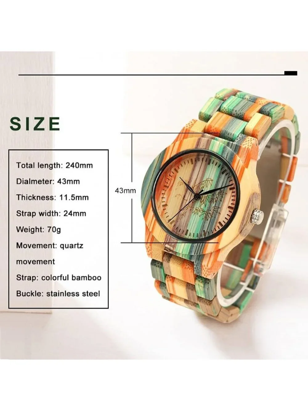 Men's Multi Color Classic Handmade Simple Bamboo Analog Date Quartz Wooden Watch